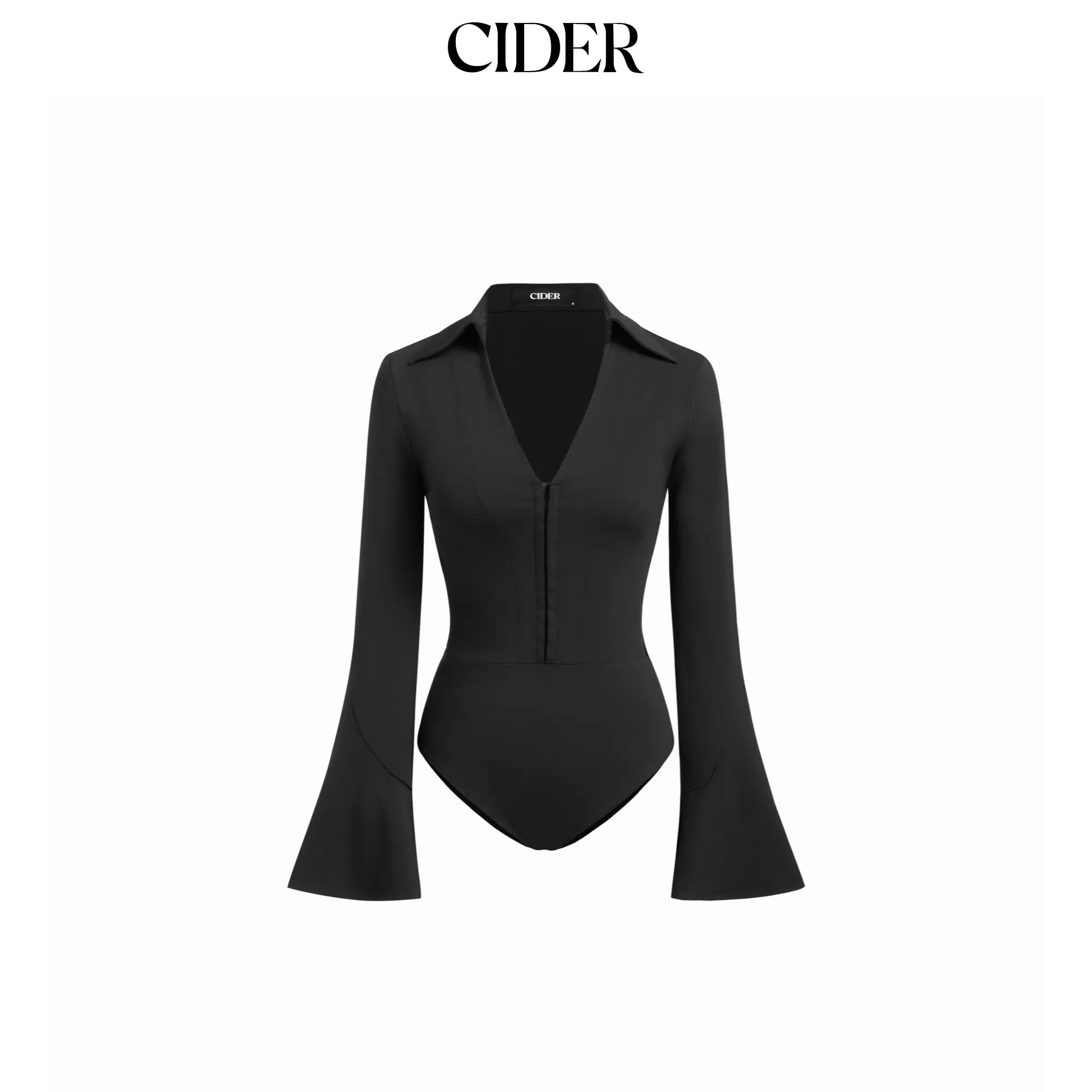 Cider Collar Bell Sleeve Cinched Waist Shirt Bodysuit