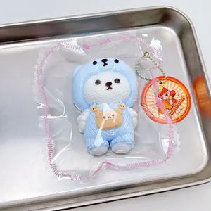 【Buy 3 get 1 free 2026 new model 】Tiny Bear in Blue Overalls Food-Grade Silicone Slow-Rising Rebound Squishy Fidget Toys for Stress Relief - Soft Squeeze Toys with Thick Creamy Slime Texture, Handmade Non-Toxic Sensory Toys transparent bag