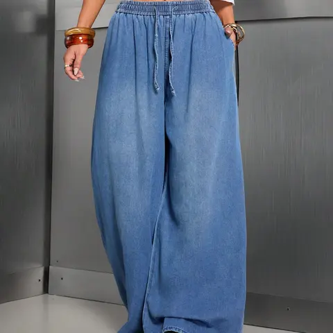 Women's Denim Jean Wide Leg Pants, Womenswear Basic Casual Fit Comfy Trousers for Daily Wear, Ladies Bottoms for All Seasons, Casual Design Jeans