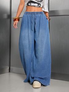 women's denim wide leg pants, casual comfy trousers for daily wear, ladies bottoms for all seasons