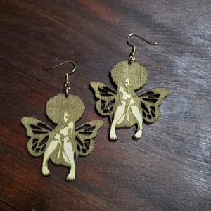 Afro Butterfly Earrings - Wooden Design with Butterfly Features, Adjustable Hooks for Secure Wear