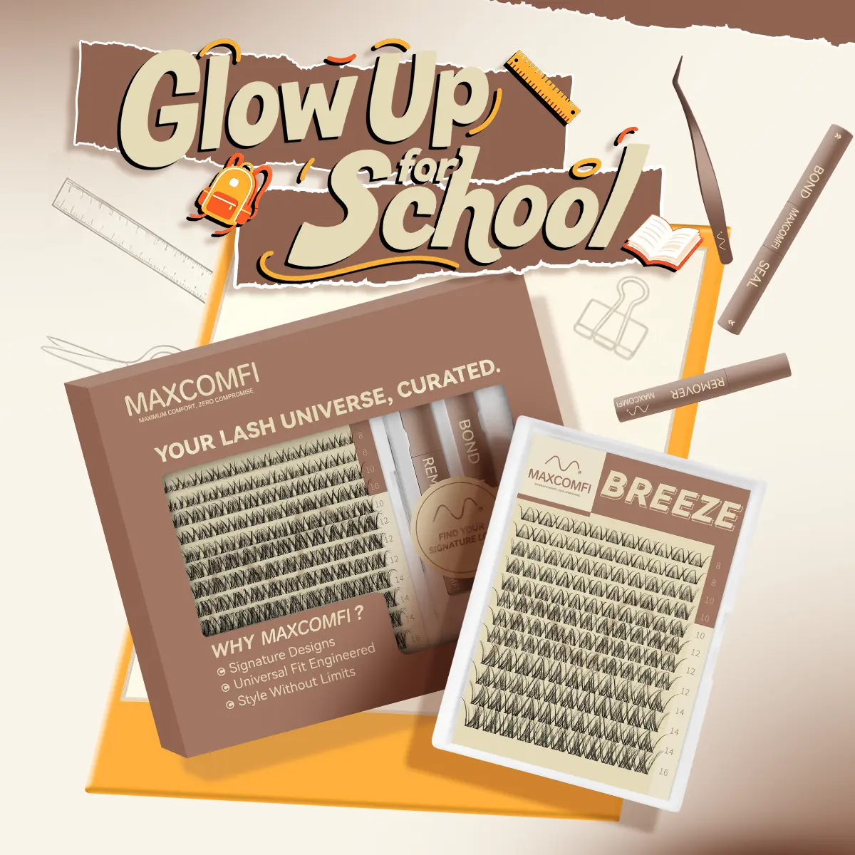 [Ad-Exclusive] MaxComfi BREEZE DIY Eyelash Extensions Set -  Spider Lashes, Waterproof, Super Soft, Thin Band, Long-Lasting Natural Volume, Beginner-Friendly Daily Makeup Cosmetic with Lash Clusters, Cluster Lashes,sunscreen,back to school