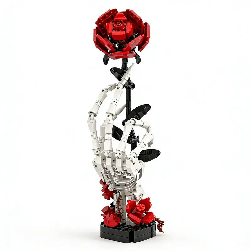 Gothic 3D Hand-Built Rose DIY Building Kit - Unisex Name Bricks & Parts Set, Quirky Interlocking Puzzle, Creative Desktop Decoration, Quirky Oddities Fantasy & Sci-Fi Craft Ideas Gift for Collectors