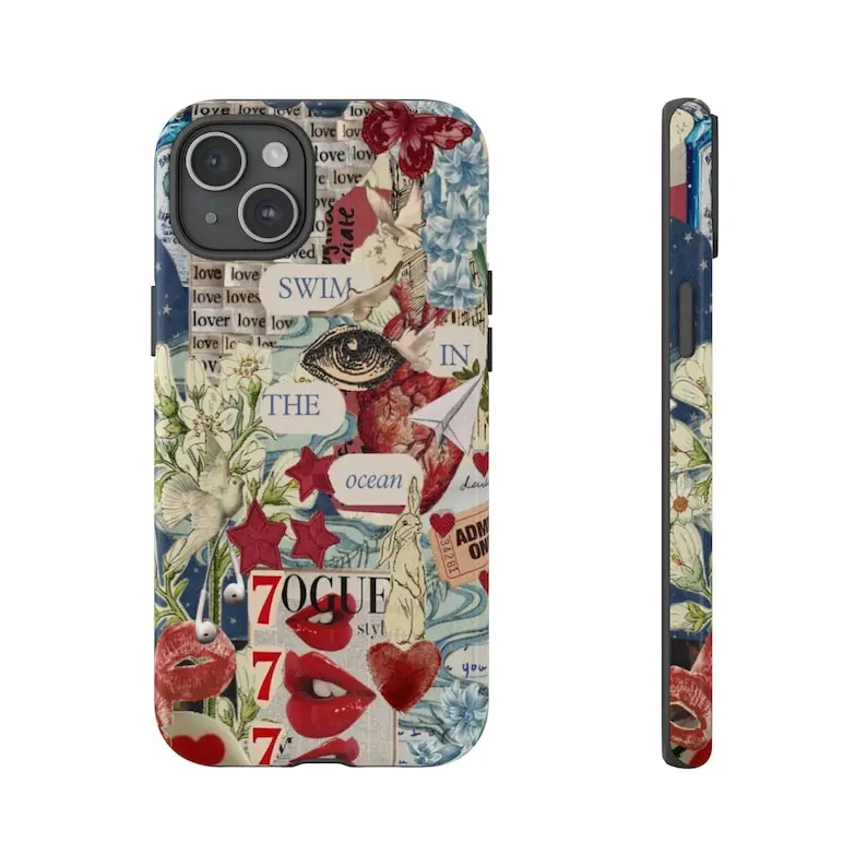 Vintage Collage Phone Case 777 Scrapbook Case, Grunge Y2K Aesthetic Phonecover, Gift, Protective Case