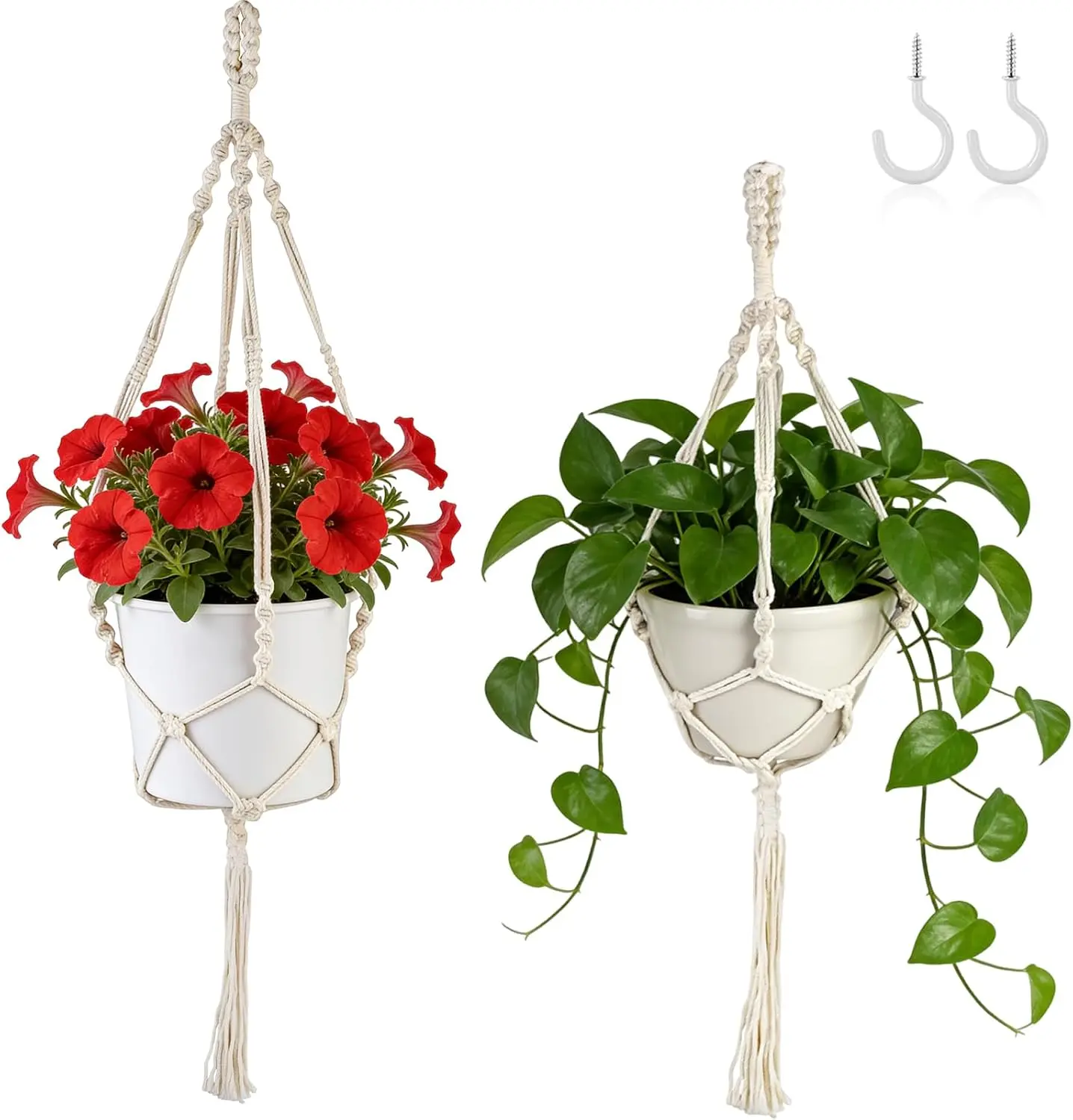 Macrame Plant Hangers 2-Pack, 34"/41" Hanging Planter Holders with Hooks - Ideal for Balcony Garden, Indoor Houseplant, Plant Styling, Gardening Gifts to Grow Hanging Planters & Baskets
