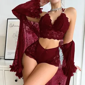 Women's WB New Sexy Lingerie Sleepwear Summer Lace Lingerie Robe Gown Coat Loungewear Sexy Set Adult Women's Lingerie, Sexy Lingerie, Suitable for All Seasons Lightweight Womenswear Spaghetti Strap Sheer Fabric Basic Minimalist Pink