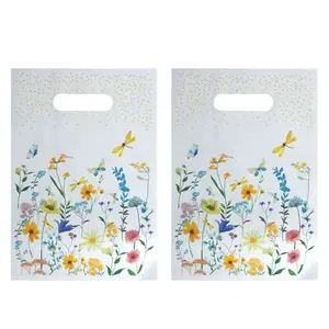 10/50pcs, wildflower-themed plastic gift bags with leaf and flower designs - nail hole handle, perfect for Mother's Day, wedding, birthday, Valentine's Day gift bags, party gift packaging bags