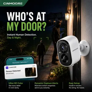 CINMOORE Security Cameras for Home Outdoor Wireless, 2.5K HD Camera Security, Color Night Vision, Human Detection, 2-Way Audio, Local Storage, No Monthly Fee camera security,camara de seguridad,cameras for home,security cameras for home