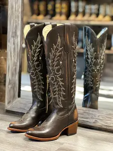 204 PAULINA BRUSH UP MIEL WOMENS COWGIRL EMBROIDERED COWBOY BOOTS – WESTERN KNEE-HIGH COWGIRL BOOTS Leather