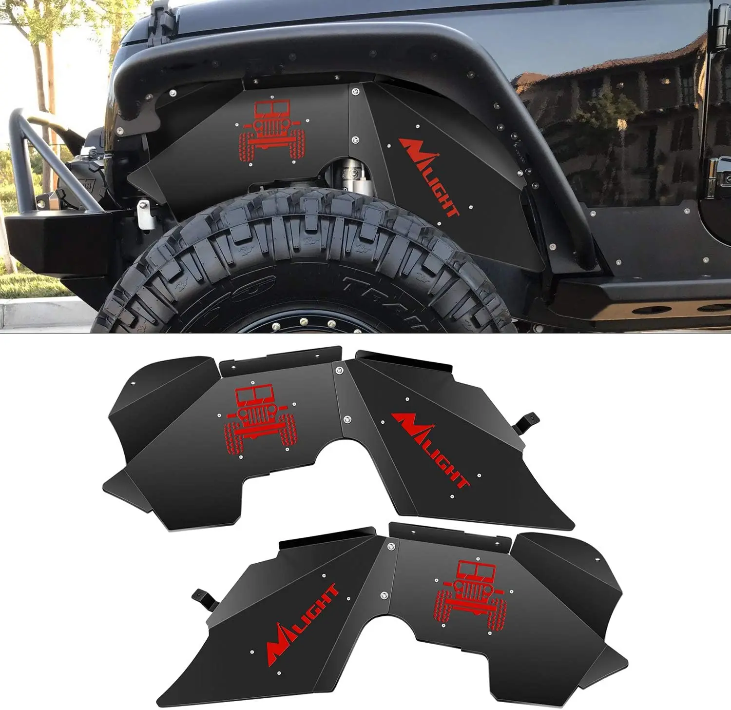 Nilight Front Inner Fender Liners & Wheel Covers, Bolt-On Splash Guards for 2007-2018 Wrangler JK JKU 4WD (2-Door/4-Door) Unlimited, Automotive Exterior Accessories, 2-Year Warranty