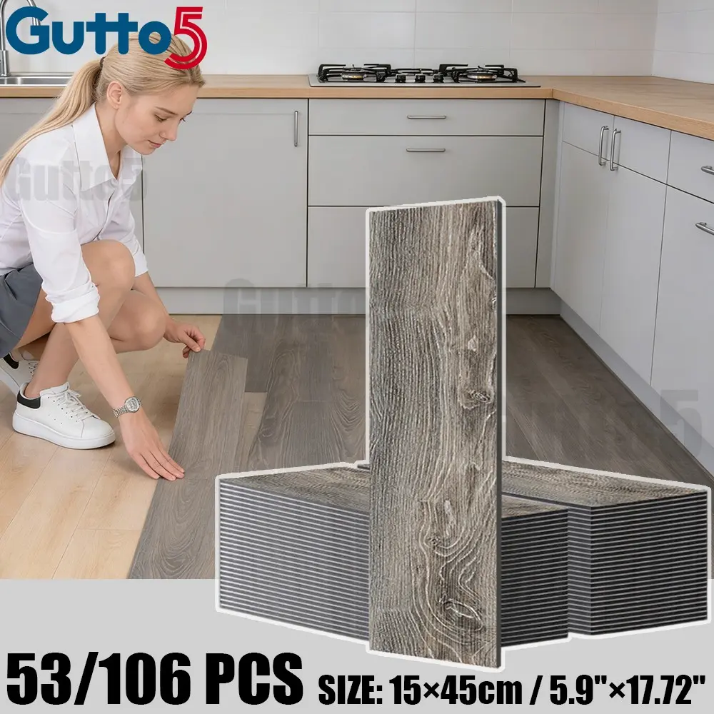 53 pcs/106 pcs box of self-adhesive flooring renovation tiles, 3D texture, multiple classic Wood Grain Pattern, suitable for DIY projects, easy to install, ideal for indoor wall and floor decoration, Wood Grain Vinyl - Gutto5