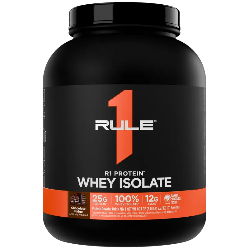 Rule 1 R1 Protein Whey Isolate – 25g Protein & 6g BCAA from Pure Isolated & Hydrolyzed Whey Sources for Muscle Recovery, Workout Support, & Fitness Nutrition, Made in the USA