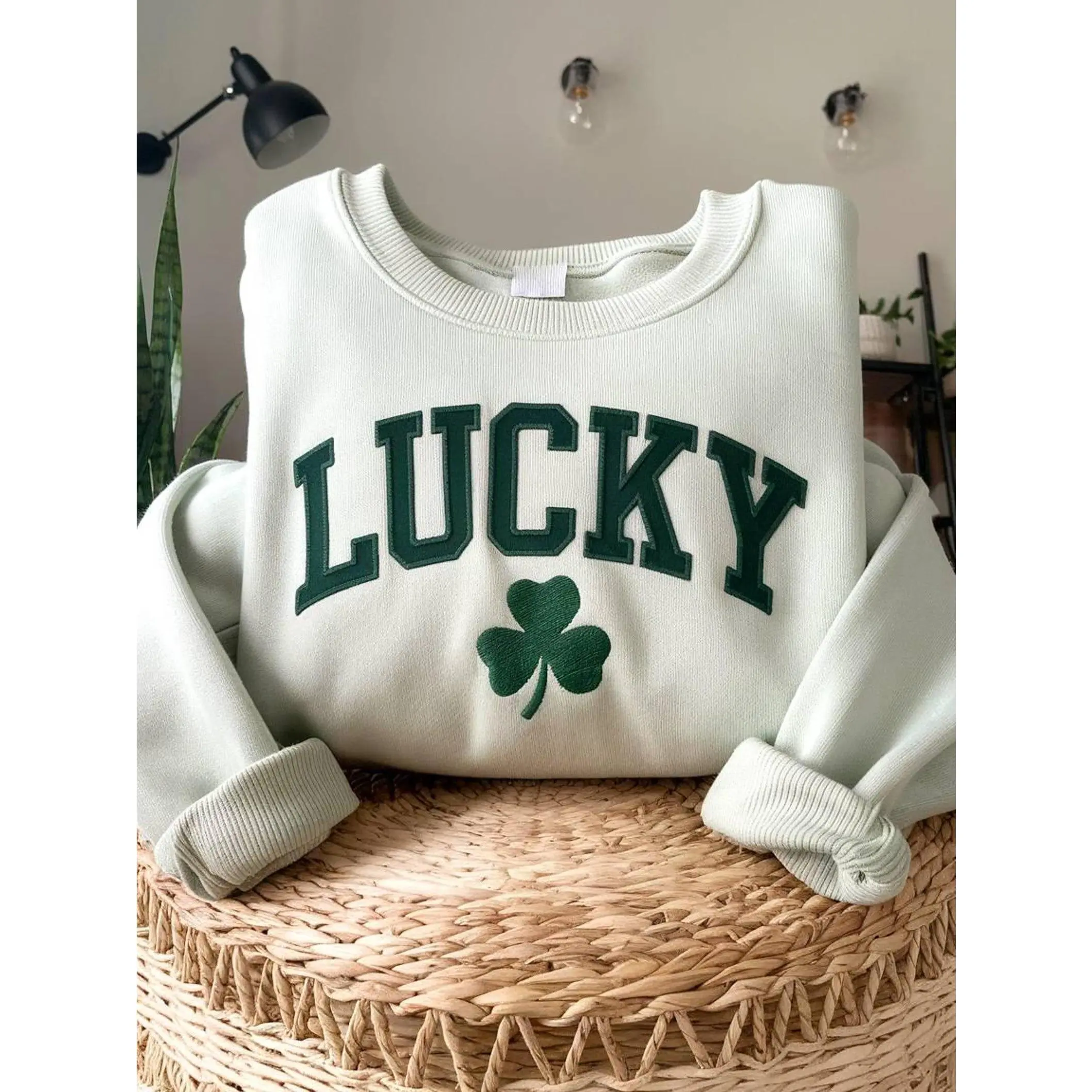 Lucky Embroidered Sweatshirt, Lucky Shamrock Embroidery Crewneck, Happy St Patrick's Day Gift, Patrick's Day Family Sweatshirt, Clover Sweatshirt