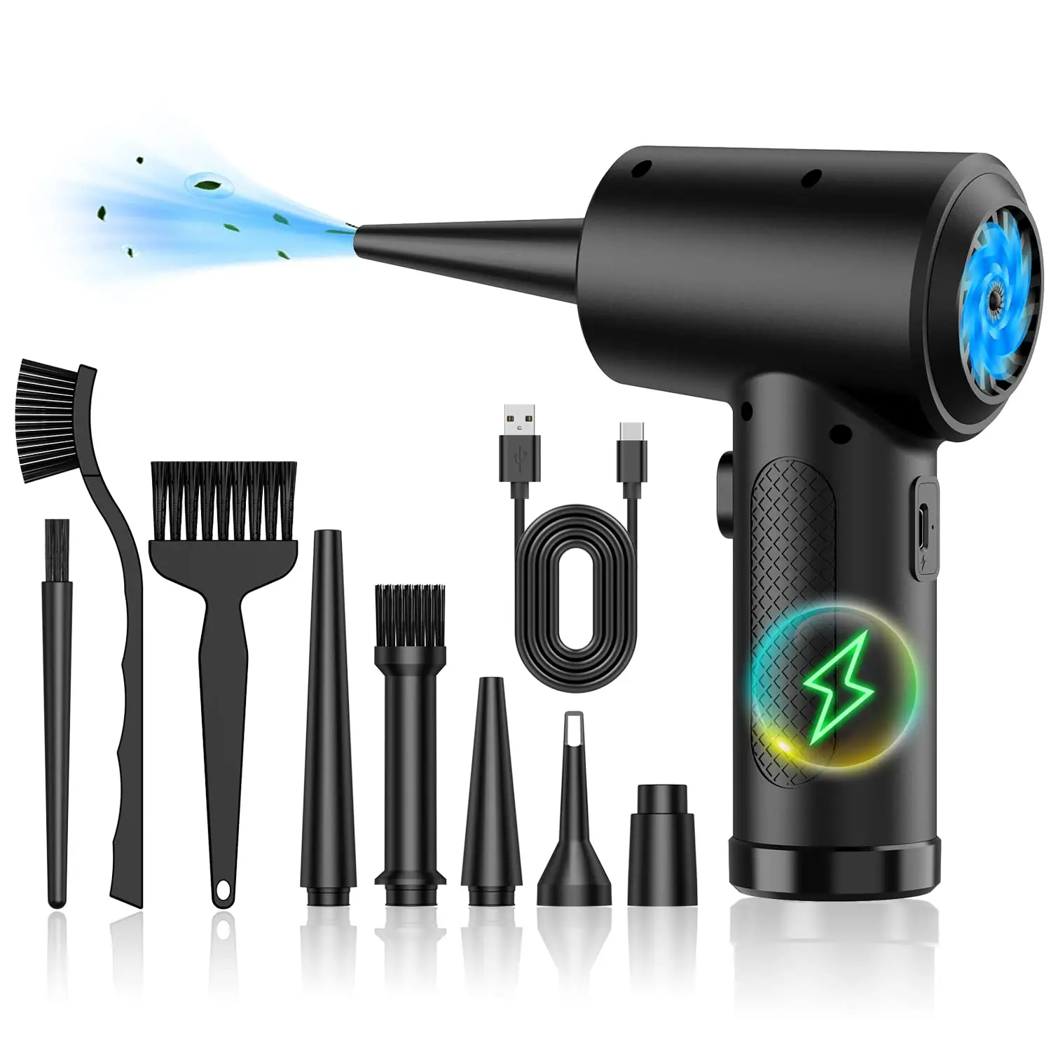 Portable Compressed Air Duster, Rechargeable Cordless Air Blower, Multifunctional Jet Blower with Brush for Computer Keyboard, Household Cleaning Tool