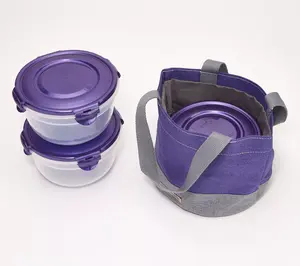 LocknLock Set of 3 Mini Tote Bags with (3) 4-Cup Bowls