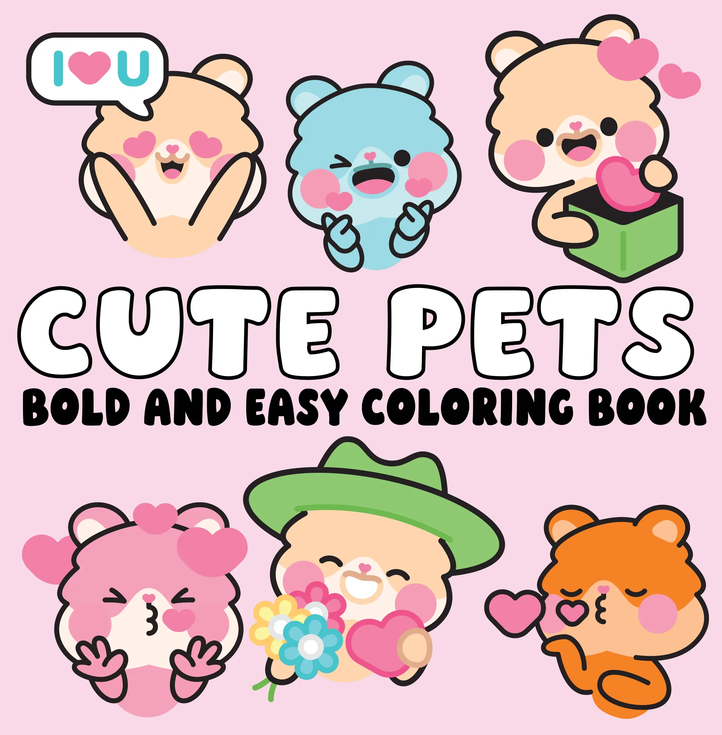 Cute Pets English Coloring Book - Bold, Easy Designs, Fun Activity to Express Creativity for Kids, Adults, Paperback Children's Literature & Art Book, Cool Gifts for Kids, Adult Coloring Books