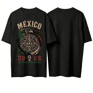 Men's 100% Cotton Short-Sleeve Round Neck Casual Menswear Streetwear 2026 Mexico Soccer Fan T-Shirt, Aztec Eagle Graphic Tee