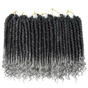 spring Senegalese Twist Crochet Braids Curl End 12 inch Synthetic Twist Grey Crochet Hair For Black Women pro looped hair extensions 6 packs T1B/GREY
