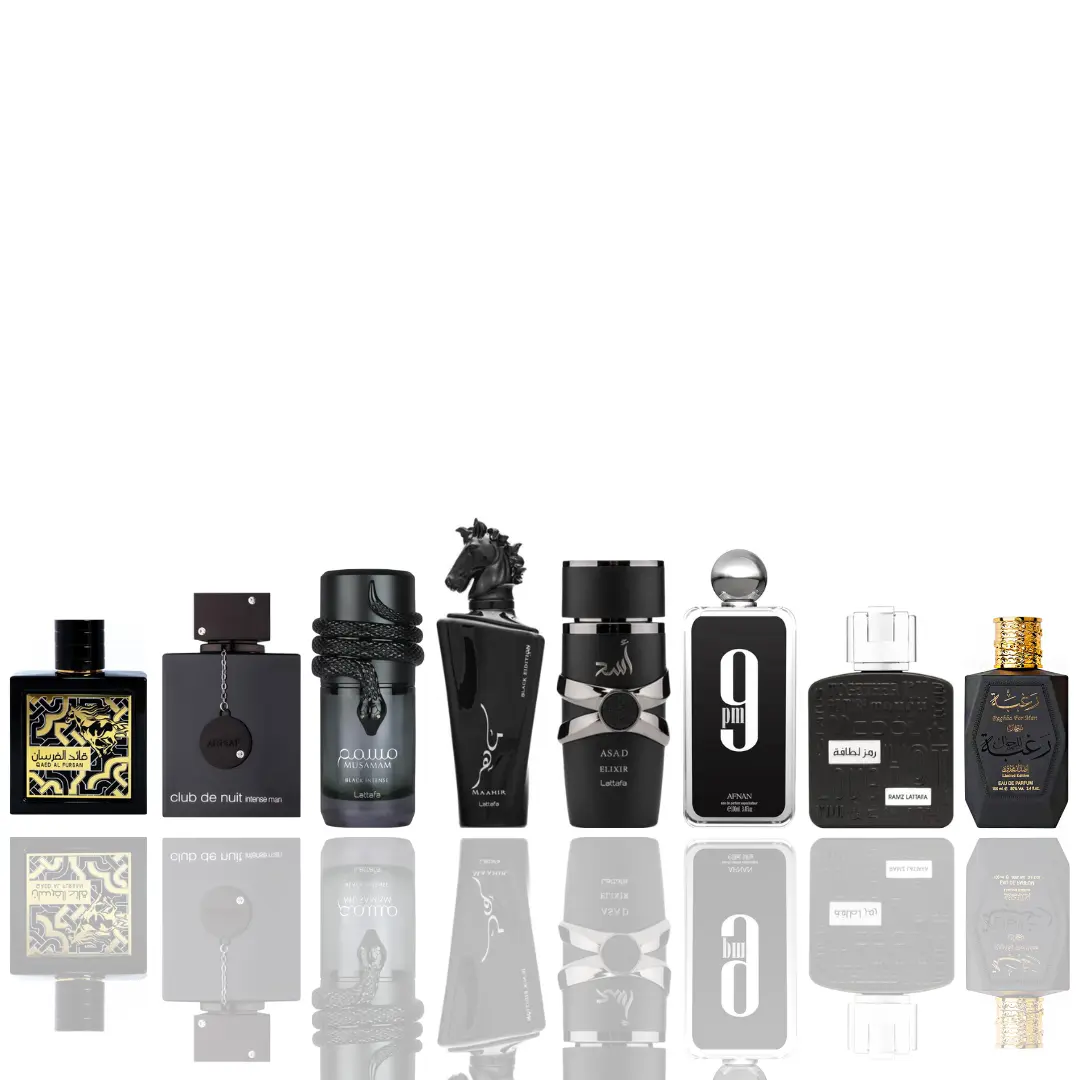 Lattafa Men's Fragrance 8-Pieces Bundle - QAED AL FURSAN, CLUB DE NUIT INTENSE, Musamam Black Intense, Maahir Black, ASAD ELIXIR, 9 PM, RAMZ LATTAFA SILVER, RAGHBA FOR MEN - High Impact, Smoky Woods Scent Profile, Mens Gifts