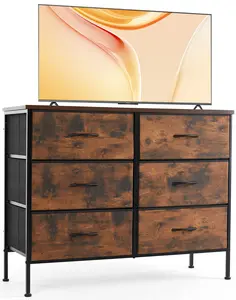 Crafted Comforts Dresser, 6 Drawer Fabric Dresser with Wood Top for Bedroom and Closet