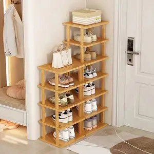 Bamboo Shoe Rack - Vertical Shoe Rack for Small Spaces, Tall Narrow Shoe Rack Organizer for Closet Entryway Corner Garage and Bedroom,Skinny Shoe Shelf Free Stackable DIY - Space Saving Storage
