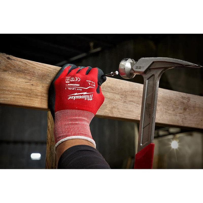 Milwaukee X-Large Red Nitrile Work Gloves Level 1 Cut Resistance Dipped Coating for Superior Safety Protection Enhanced Grip Comfort