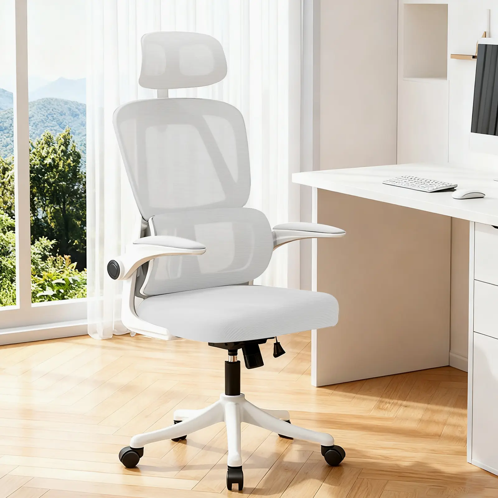 【Summer sale】 Ergonomic Office Chair Comfort Home Desk Chair Adjustable High Back Mesh Chair Lumbar Support Computer Chair with Flip-up Arms for Gaming office chair
