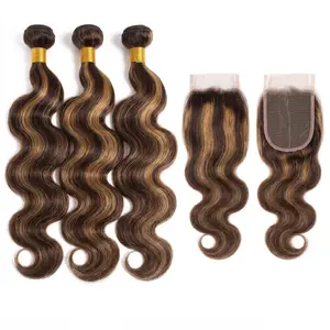 【Gefily】14A grade 4/27 Highlight Body Wave  Brazilian 16"-30" Weave Bundles Ombre Honey Brown Colored Hair Bundles Remy Hair Extensions