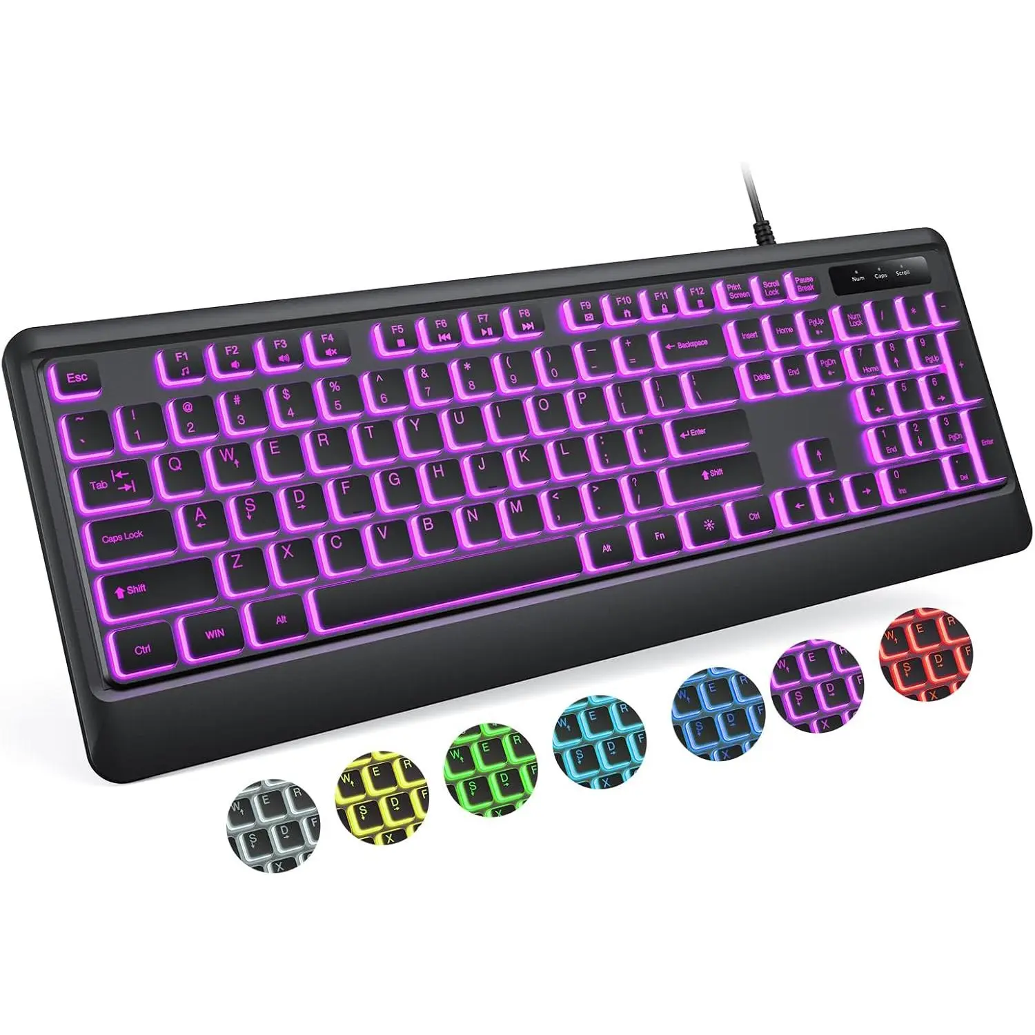 Backlit Computer Keyboards, Wired USB LED Keyboard with 7 Colors Backlight, Plug and Play, , Full Size Quiet Computer Keyboard for Windows Desktop, PC, Laptop, Gaming