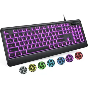 Backlit Computer Keyboards, Wired USB LED Keyboard with 7 Colors Backlight, Plug and Play, , Full Size Quiet Computer Keyboard for Windows Desktop, PC, Laptop, Gaming