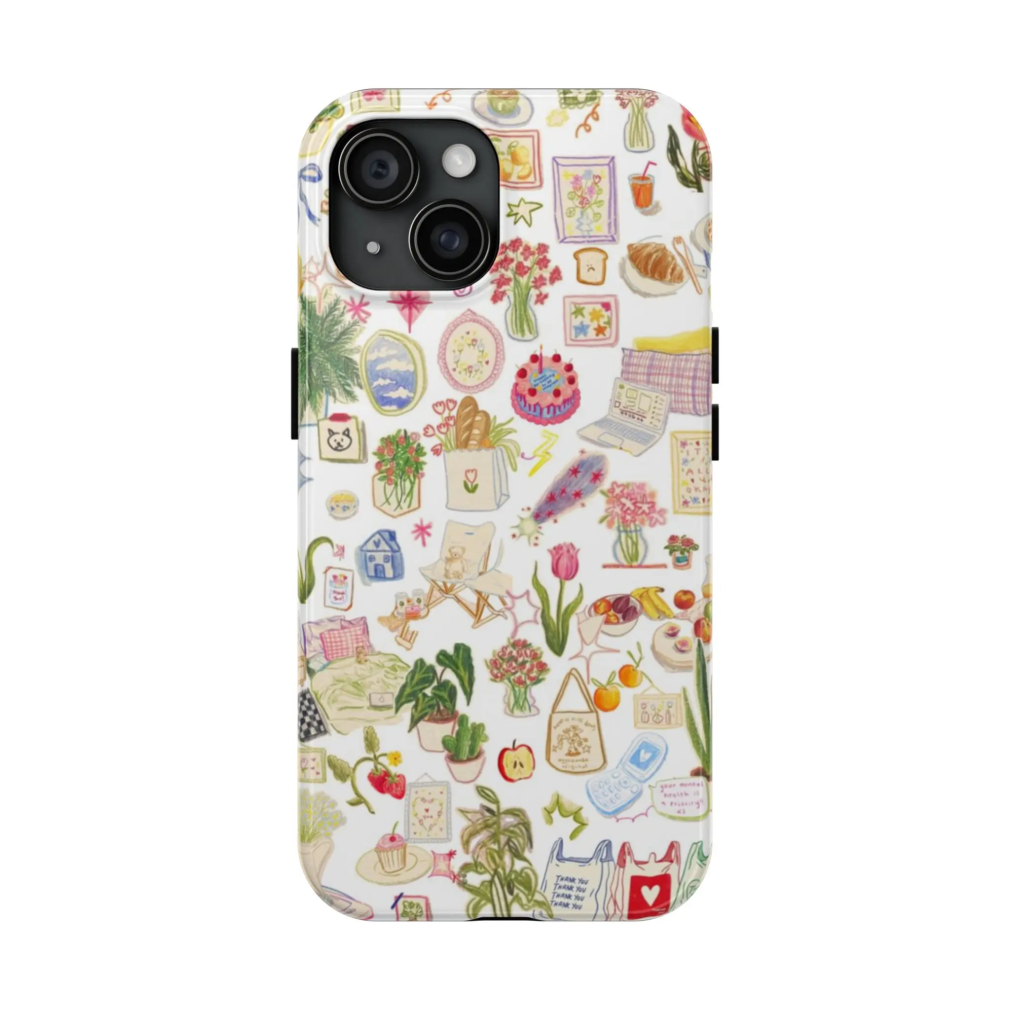 Colorful Doodle Art Phone Case - Whimsical Sketch Aesthetic Polycarbonate Cover for iPhone 16 Pro Max, Samsung Galaxy S25, Pixel Devices