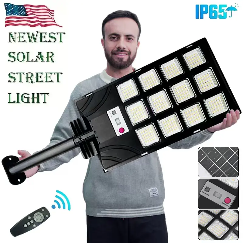 Upgraded Solar Street Light Outdoor 5730 SMD LED 120LM/W Super Bright Monocrystalline Panel LiFePO4 Battery IP65 Waterproof for Yard Garden Street Garage SummerVibes