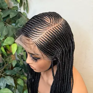 360 glueless side part weave cornrows braided wig in 28 inches. Beautiful for all black women. Medium  Cap size :21.5– 22.5”