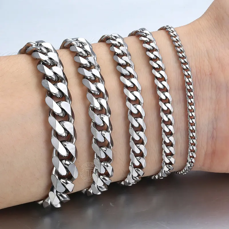 3-11mm Men's Bracelets Stainless Steel Curb Cuban Link Chain Black Gold Color Silver Color Bracelet For Women Jewelry Gifts