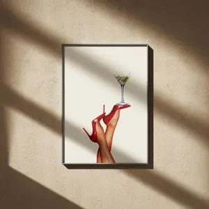 Martini & Red Heels Retro Print, Glam Cocktail Wall Art, Vintage Bar Cart Decor, Chic Fashion Poster, Elegant Party Room Artwork