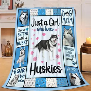 Flannel Blanket | Husky Puppy Flannel Throw Blanket Soft Warm Cozy Fluffy Fuzzy, Husky Stuff Gifts For Dog Lovers Kids Girls Boys Adults Women Men, Home Decor Blanket | Home & Gift