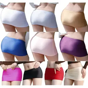Womens Low Rise Miniskirt Solid Color Elastic Waistband Lingerie Bodycon Mini Skirt Sheer Ultra Pencil Skirt Beachwear Nightwear Bottom Spandex