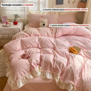 Korean Style Polka Dot Bedding Set, Includes Duvet Cover & Pillowcases, no insert, Bedroom Bedding Set, Breathable Fabric, All-Season Use, Easy Care, Perfect Gift, Soft Bedding Sets, Comfy Bed Sets #GLOBAL PICKS