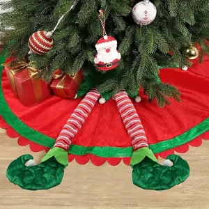 Guopei02 Christmas Tree Skirt, 60 Inch, Red Green, 3D Elf Legs, Ripple Trim