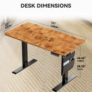 Electric Standing Desk 55in-63in – Height Adjustable Sit Stand Desk with Splice Board, Black Frame & Rustic Brown Top for Home Office