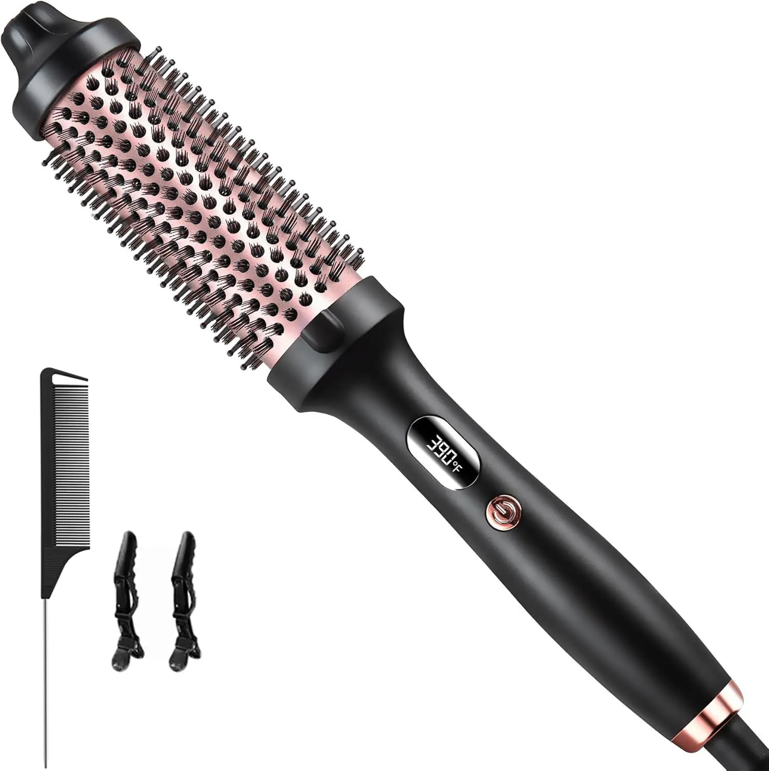 1.5 Inch Heated Hair Brush for Blowout Look, Hot Thermal Brush with Negative Ionic Technology, Anti-Frizz Curling Brush for Straight or Wavy Hair, Fast 30s Heating with 3 Temp Settings & Dual Voltage for Travel Mother’s Day Gift