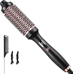 1.5 Inch Heated Hair Brush for Blowout Look, Hot Thermal Brush with Negative Ionic Technology, Anti-Frizz Curling Brush for Straight or Wavy Hair, Fast 30s Heating with 3 Temp Settings & Dual Voltage for Travel Mother’s Day Gift