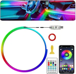Ambient Lighting Car Led Lights Interior,.in USB RGB Dreamcolor Acrylic Neon Flexible Strip Fiber Optic LED Ambient Lighting Kits with Remote APP, RGB Music Lights Sync for Inside car Decorations