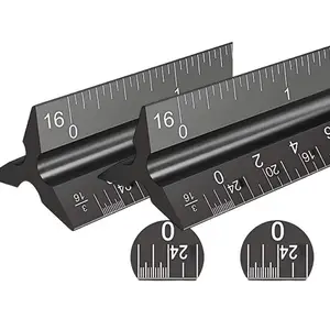 12 Inch Aluminum Architect Scale, Professional Drawing Scale, Triangular Scale, Hand Measuring Tool for Home & Office & School, Measuring Ruler
