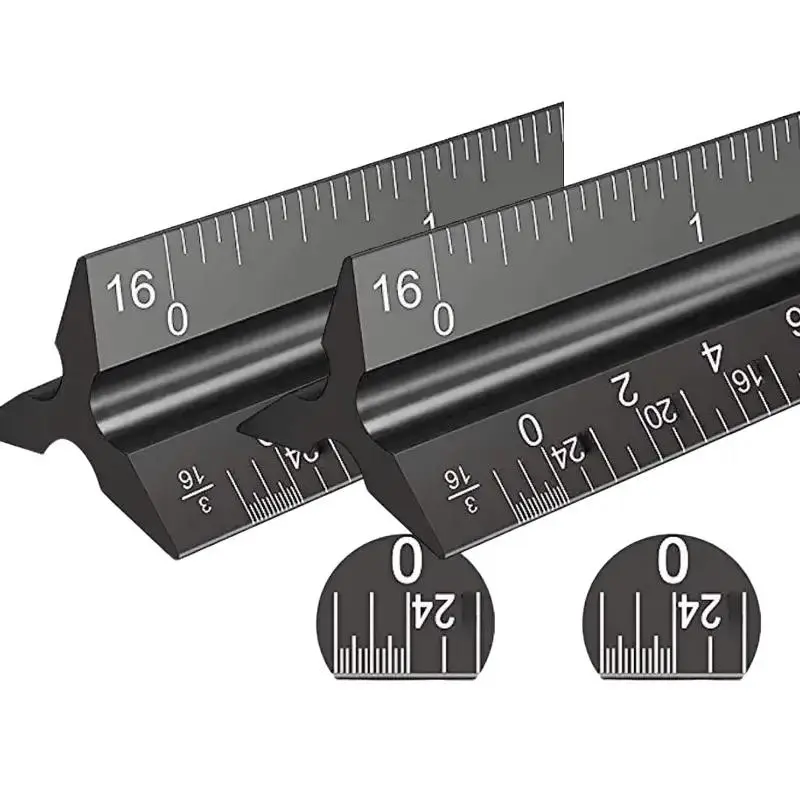 12 Inch Aluminum Architect Scale, Professional Drawing Scale, Triangular Scale, Hand Measuring Tool for Home & Office & School, Measuring Ruler