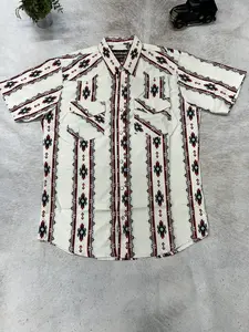 Men Wester Short Sleeve Shirt - Beige Aztec Print