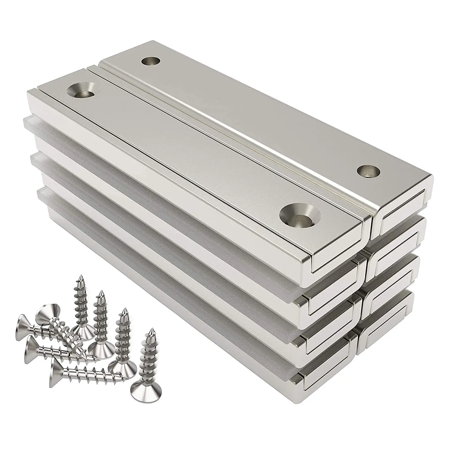 Neodymium Rectangular Magnets 70 LB Force Size 2.36" x 0.53" x 0.20" with Countersunk Hole and Steel Capsule, Strong Household and Industrial Rare Earth Magnet with Screws Pack of 8