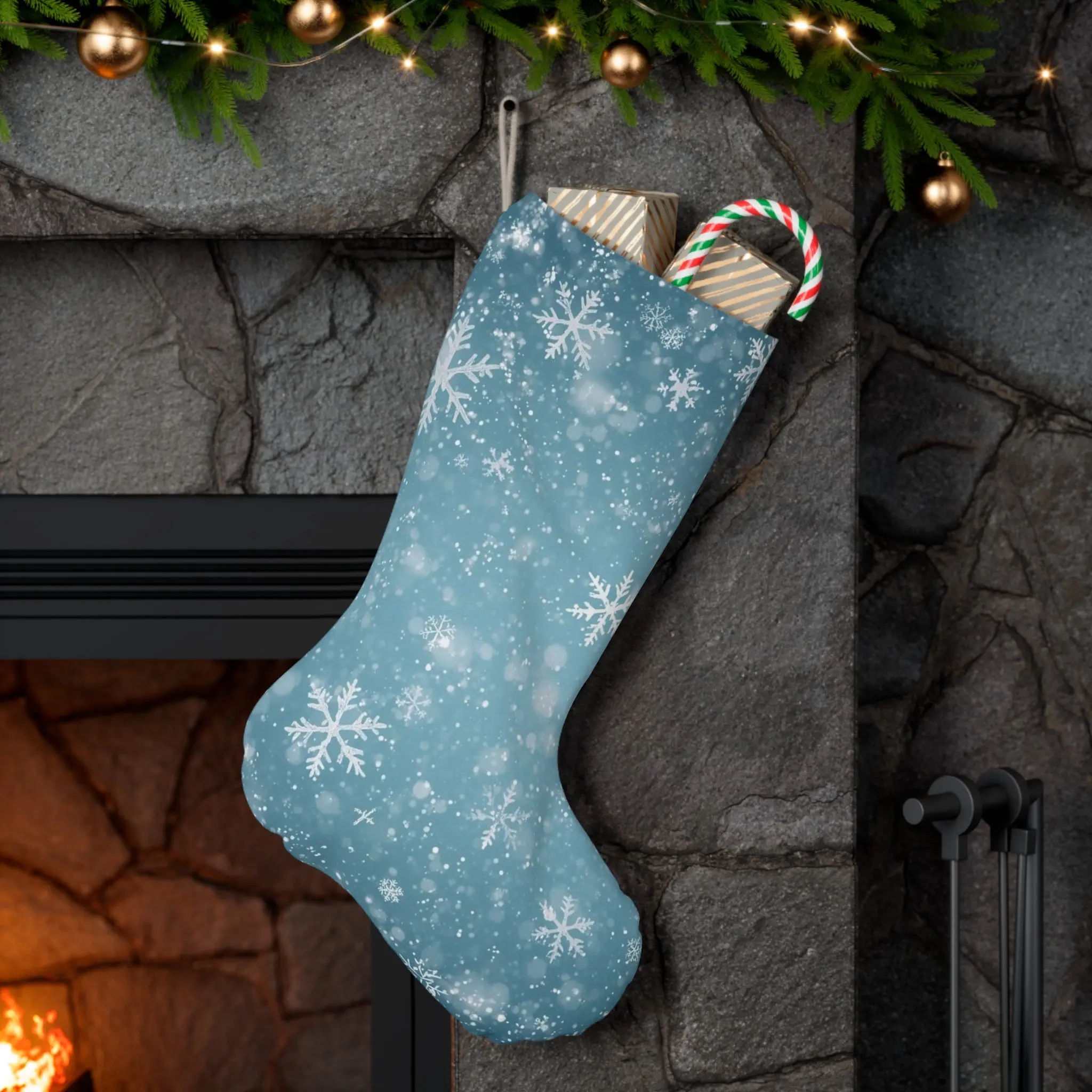 Blue Snowflake Christmas Stocking
