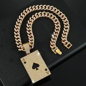 Fashionable and cool Spade A playing card pendant Cuban necklace set, a great gift for your husband or boyfriend
