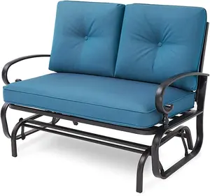 INTERGREAT Patio Bench, Porch Glider Outdoor Swing Glider Rocking Loveseat, Steel Frame Chair with Thick Cushion (Peacock Blue)